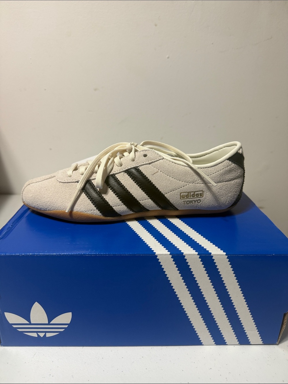 adidas Tokyo Suede Sneakers in Cream with Black Stripes JI0182